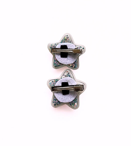 Set of 2 Sparkle filled Star Alligator Clip- Blue