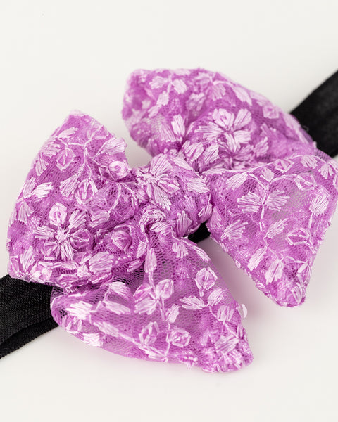 Floral Embroidered Tulle Sailor Bow Alligator Hair Clip - Lilac