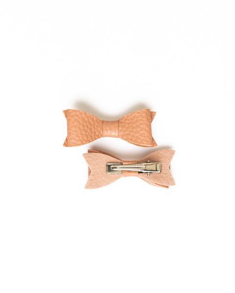 Petite Faux Leather Mini Bow Hair Clip- Antique Pink