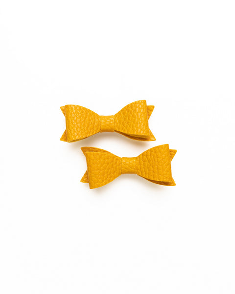 Petite Faux Leather Mini Bow Hair Clip- Mustard