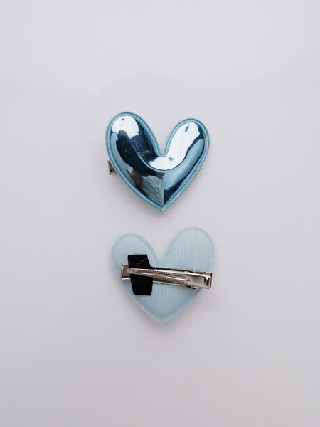 Set of 2 Heart of Chrome Alligator Hair Clips- Blue