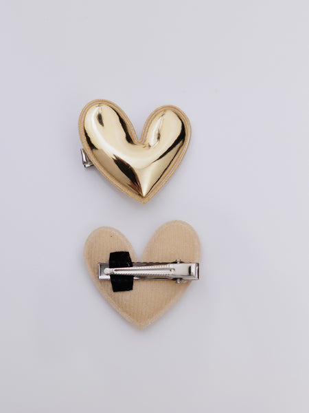 Set of 2 Heart of Chrome Alligator Hair Clips- Golden