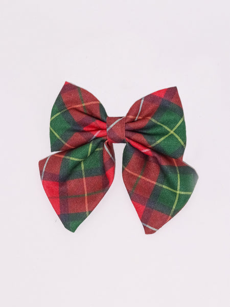 Checked Christmas Sailor Bow Alligator Clip- Green & Red