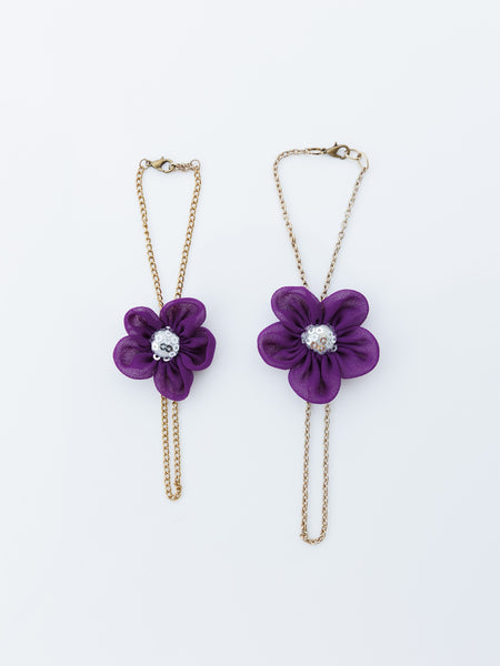 Mother & Daughter Duo Chain Bracelet with vibrant flower and Sequence Center - Purple