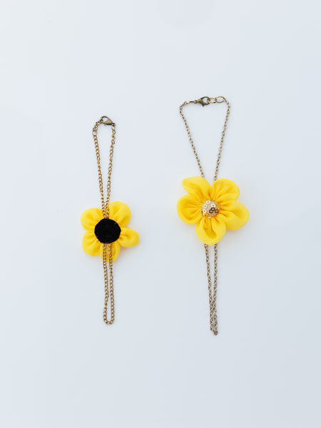 Mother & Daughter Duo Chain Bracelet with vibrant flower and Sequence Center - Yellow