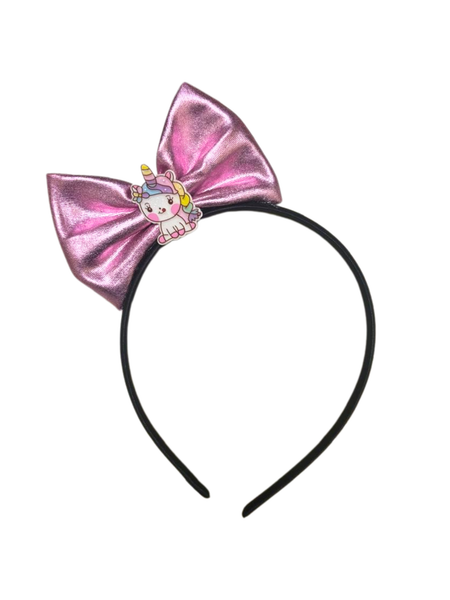 Girls Leather Unicorn Standing Bow Hairband – Pink
