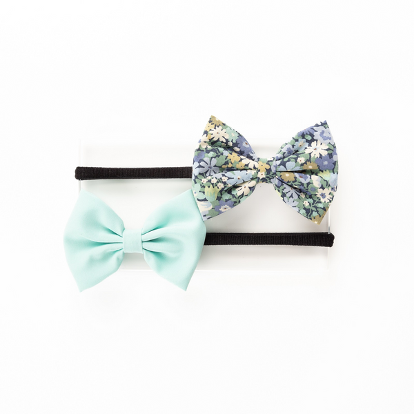 Floral Bow Headband Set- Light Blue