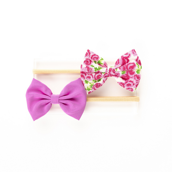 Floral Bow Headband Set- Purple