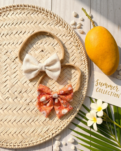 Set Of 2 Baby Soft Floral Headband- Orange