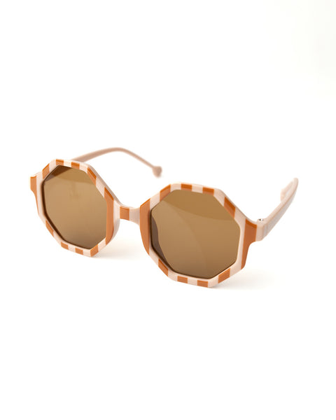 Striped Hexagon Sunglasses for Kids- White & Orange