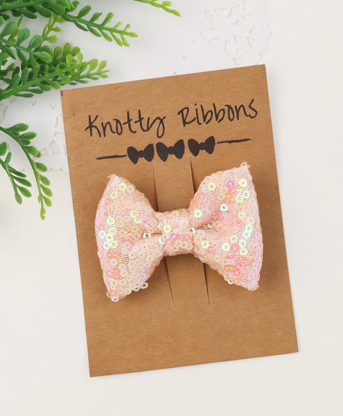 Sequin Party Bow Alligator Clip - Peach