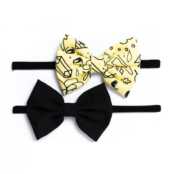 Abstract Bow Headband Set - Yellow & Black
