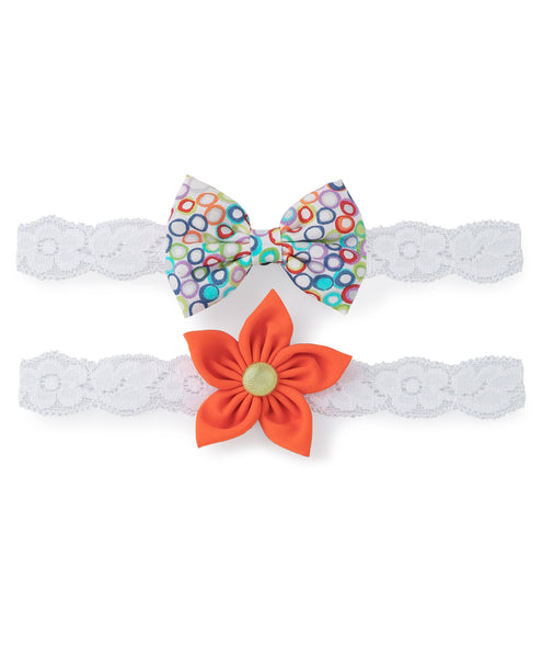 Flower & Bow Hairband Set - Multi Colored & Orange