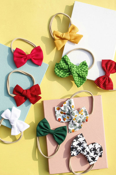 Knotted & Classic Bow Headband Set- White, Yellow & Pink
