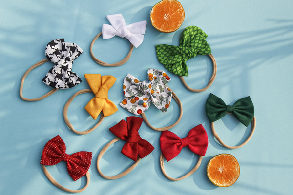 Knotted & Classic Bow Headband Set- White, Yellow & Pink