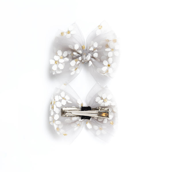 Floral Alligator Hair Clip Set- Gray