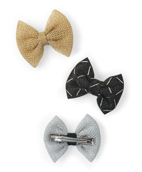 Mini Party Bow Alligator Clips - Golden, Silver & Black