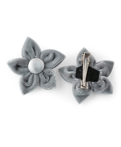 Velvet Flower Alligator Clip Set - Gray