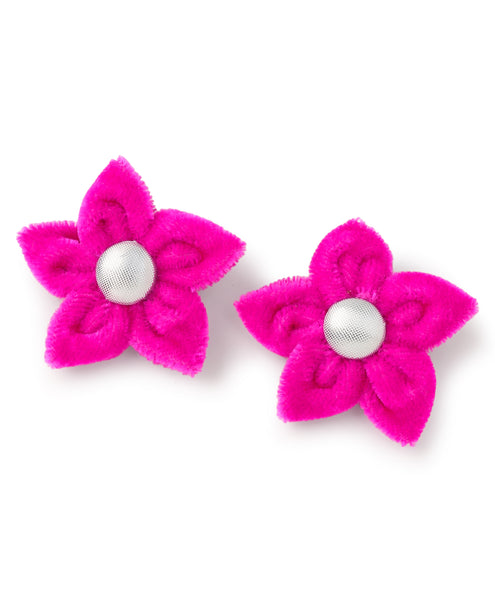 Velvet Flower Alligator Clips - Neon Pink