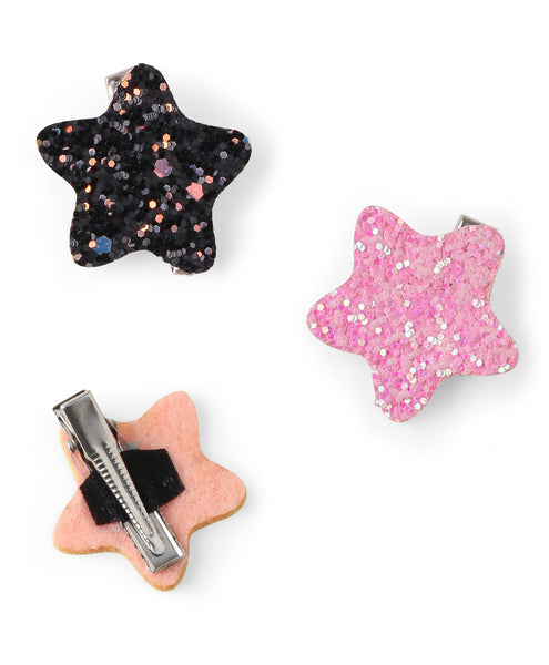 Glitter Star Alligator Clip Set - Black, Light Pink & Yellow