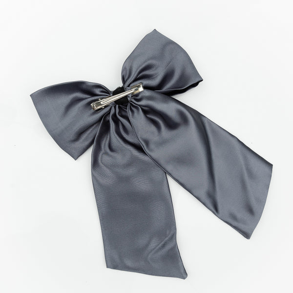 Oversized Satin Sailor Bow Alligator Clip- Gray