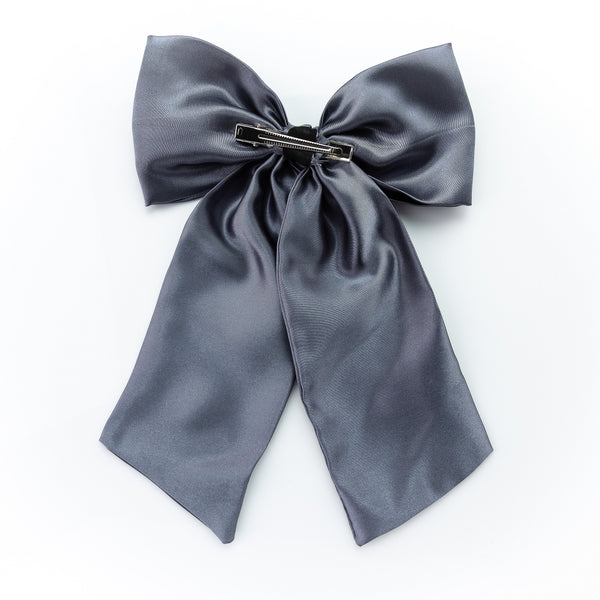 Oversized Satin Sailor Bow Alligator Clip- Gray