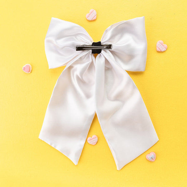 Oversized Satin Sailor Bow Alligator Clip- White