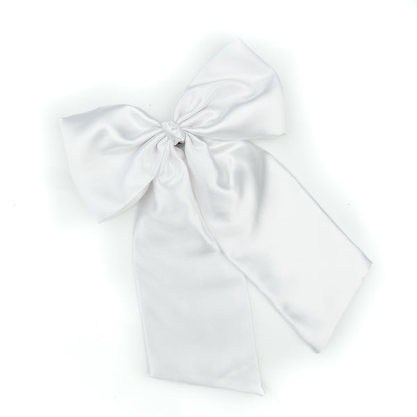 Oversized Satin Sailor Bow Alligator Clip- White