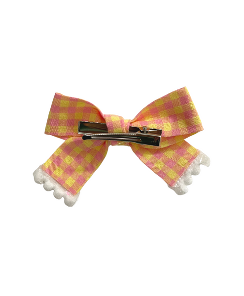 Checked Bow Alligator Clip - Yellow & Pink