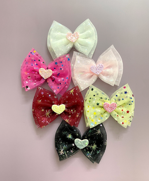 Double Bow Heart Applique Alligator Clip (Pick Your Color)