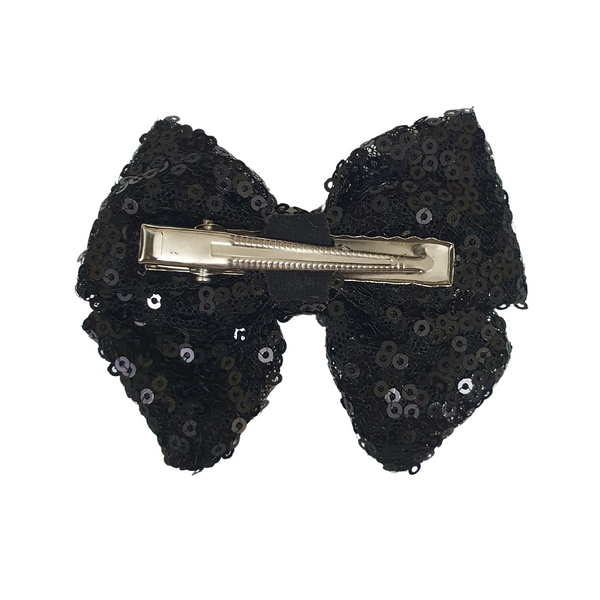 Sequined School Bow Alligator Hair Clip- Black