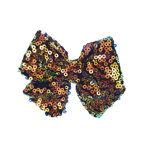 Sequined School Bow Alligator Hair Clip- Bronze