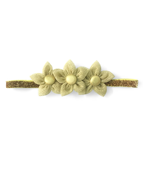 Three Flower Applique Headband - Golden