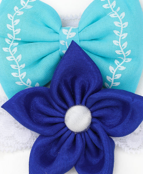 Flower & Bow Hairband Set - Blue