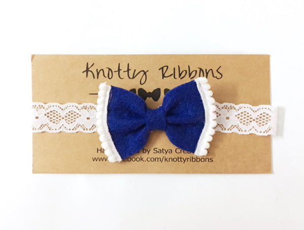 Felt Bow Headband Set - Dark Blue & Light Pink