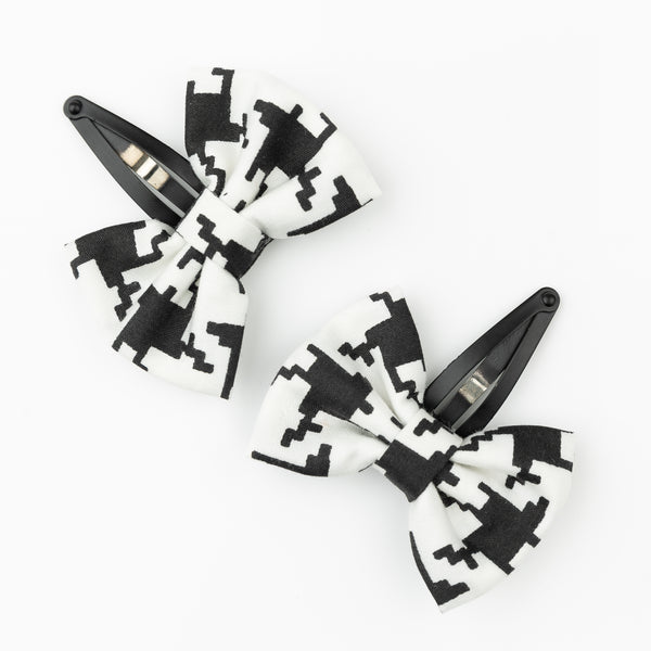 Checkered Bow Hair Clip Set- Black & White