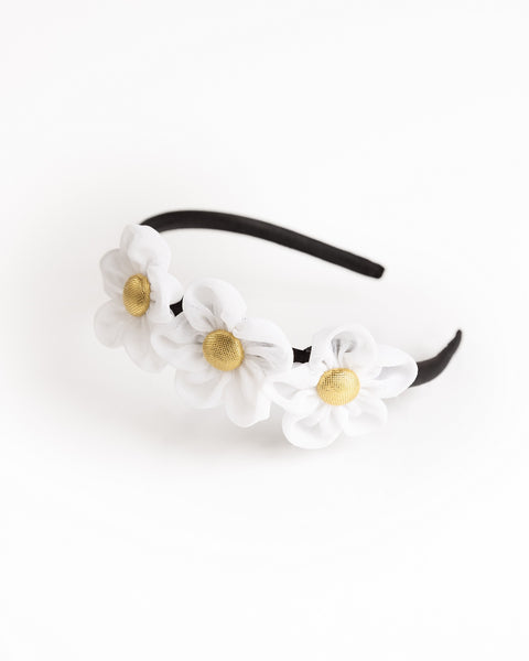 Handmade Chiffon Four Flower Headband - White