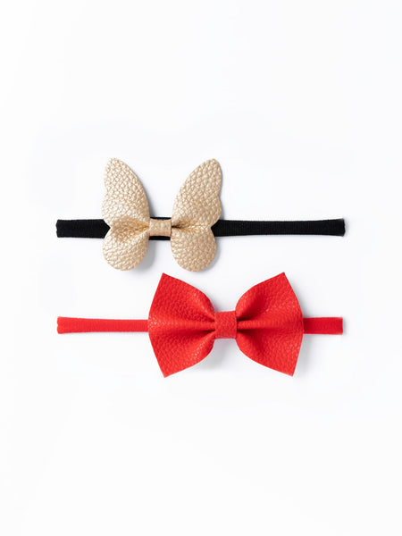 Leather Butterfly & Bow Headband Set- Red & Golden