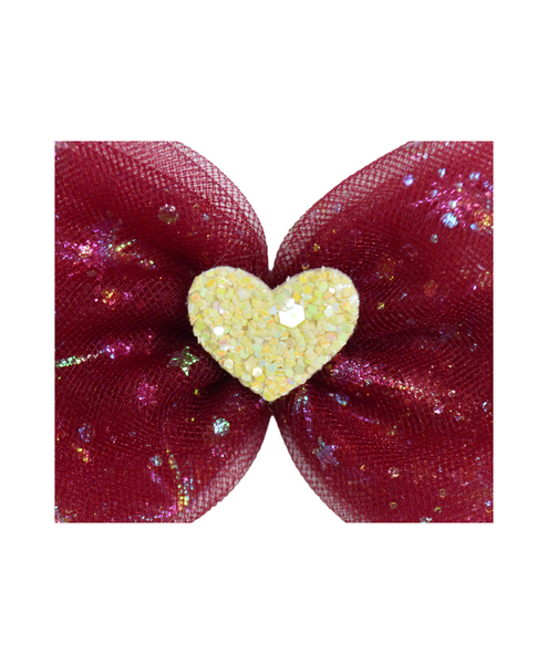 Double Bow Heart Applique Headband- Maroon