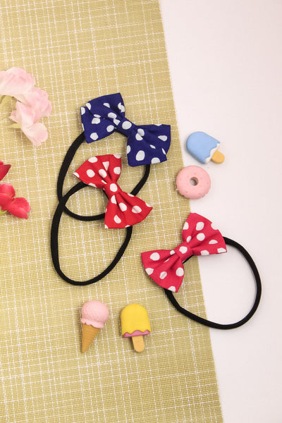 Polka Dots School & Classic Bow Headband Set - Red, Blue & Pink